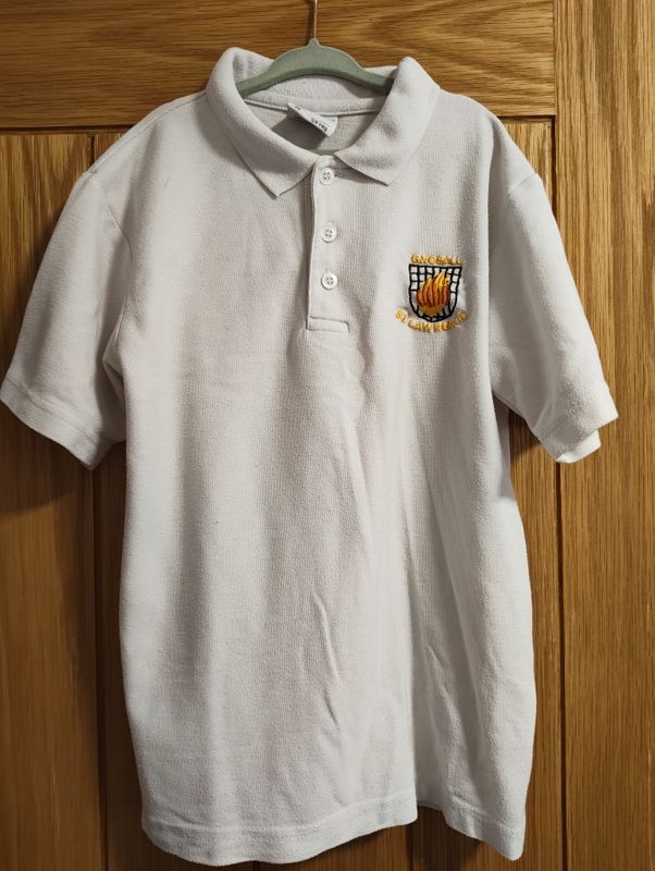 Branded white polo, age 11+